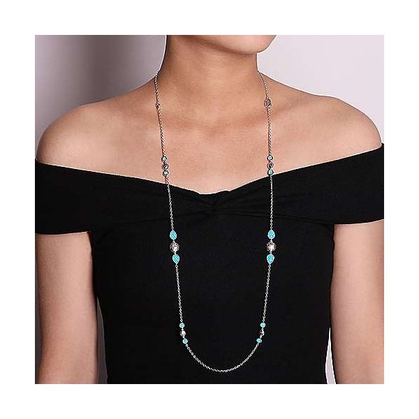 Hammered Sterling Silver Doublet Rock Crystal Turquoise Station Necklace Image 2 Stambaugh Jewelers Defiance, OH