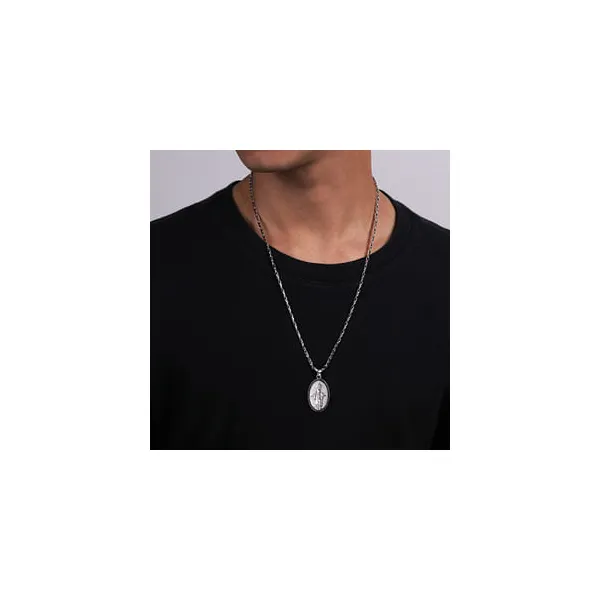 Oval Sterling Silver Virgin Mary Pendant with Black Spinel Frame Image 2 Stambaugh Jewelers Defiance, OH