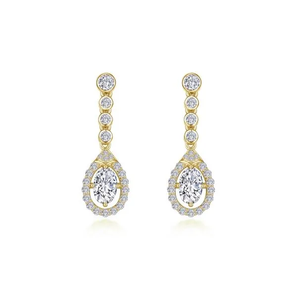 Lafonn Oval Halo Drop Earrings in Yellow Plated Sterling Silver Stambaugh Jewelers Defiance, OH