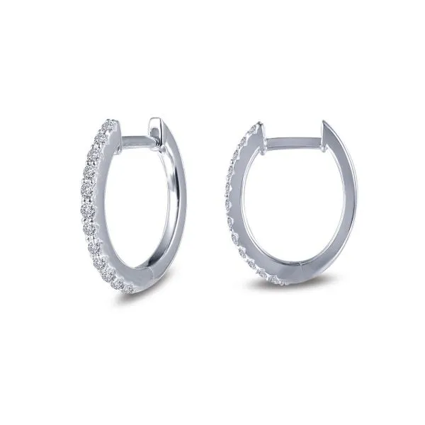 Lafonn Sterling Silver Oval Huggie Hoop Earrings Stambaugh Jewelers Defiance, OH