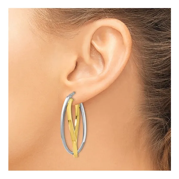 Sterling Silver Two-Tone Hoop Earrings Image 2 Stambaugh Jewelers Defiance, OH