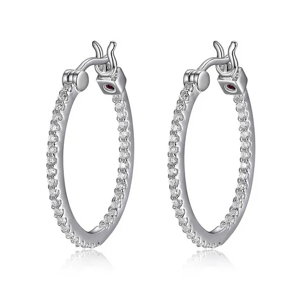 ELLE Sterling Silver Rhodium Plated CZ Hoop Earrings Stambaugh Jewelers Defiance, OH