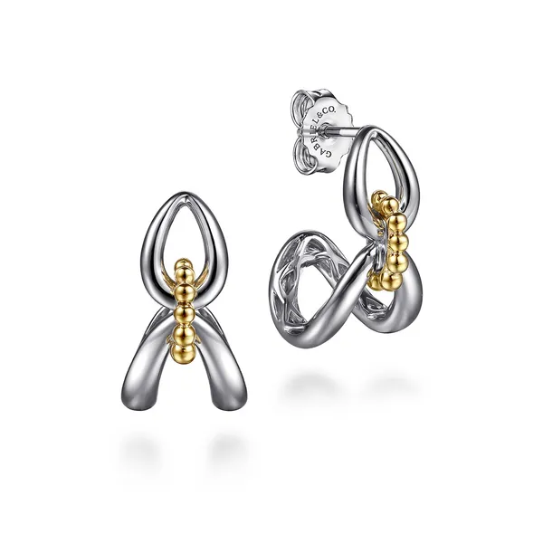 Sterling Silver and 14K Yellow Gold Bujukan Link J Hoop Earrings Stambaugh Jewelers Defiance, OH