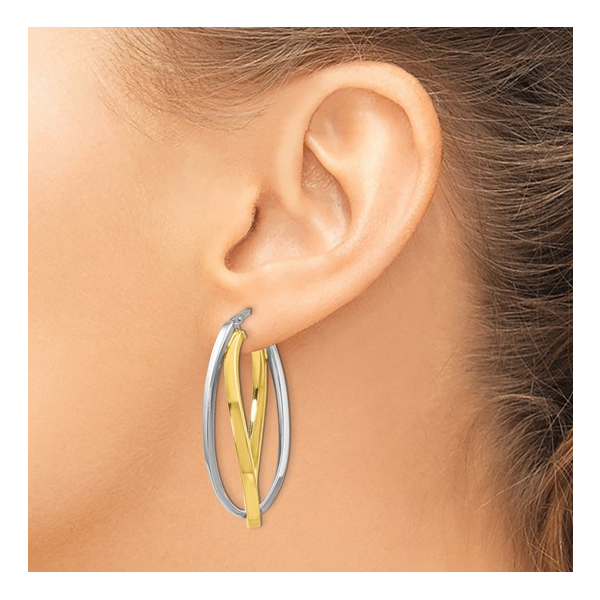 Sterling Silver Two-Tone Hoop Earrings Image 2 Stambaugh Jewelers Defiance, OH