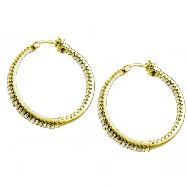 ELLE Sterling Silver Gold Plated Inside Out CZ Hoop Earrings Stambaugh Jewelers Defiance, OH