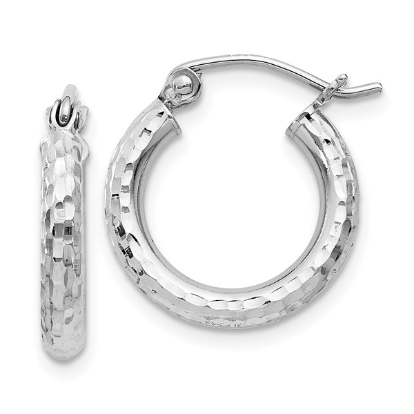 Sterling Silver Rhodium-Plated Diamond-Cut Hoop Earrings Stambaugh Jewelers Defiance, OH