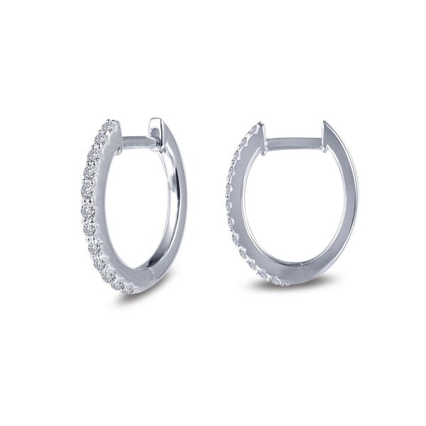 Lafonn Sterling Silver Oval Huggie Hoop Earrings Stambaugh Jewelers Defiance, OH