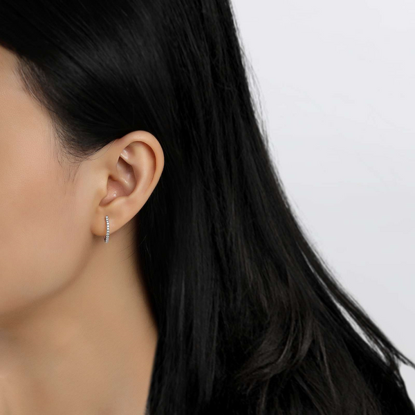 Lafonn Sterling Silver Oval Huggie Hoop Earrings Image 2 Stambaugh Jewelers Defiance, OH