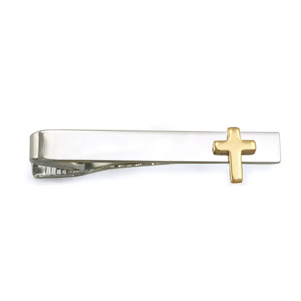 23Kt & Rhodium Electroplate Tie Bar with Cross Stambaugh Jewelers Defiance, OH