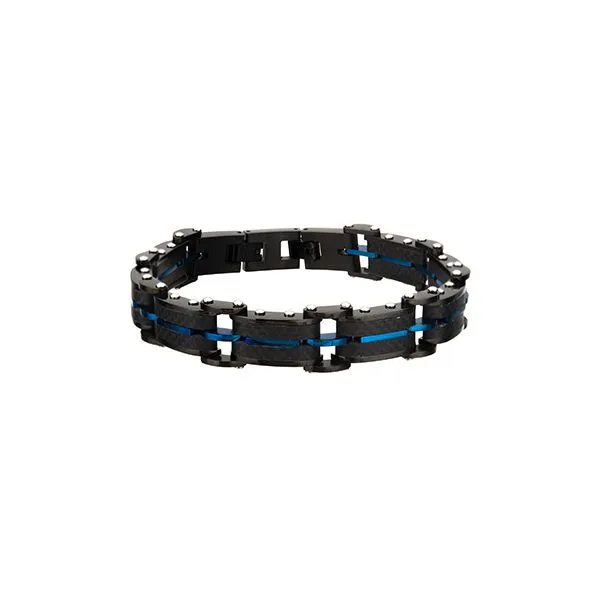 Inox Stainless Steel, Black Carbon Fiber and Blue IP Bracelet Stambaugh Jewelers Defiance, OH