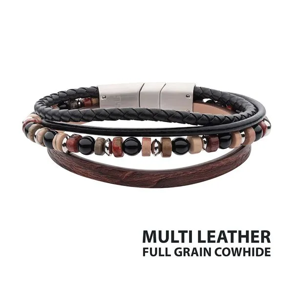 Men's INOX Leather Beaded Multi-Strand Bracelet Stambaugh Jewelers Defiance, OH