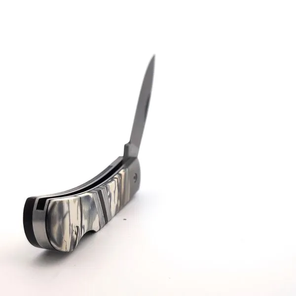 Woolly Mammoth Tusk, Mother of Pearl, and Jet Inlay Damascus Steel Knife Image 4 Stambaugh Jewelers Defiance, OH