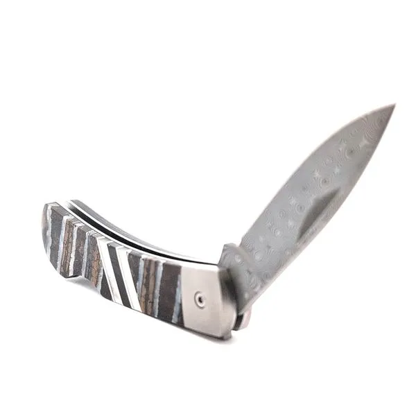 Woolly Mammoth Tooth, Mother of Pearl, and Jet Inlay Damascus Steel Knife Image 4 Stambaugh Jewelers Defiance, OH