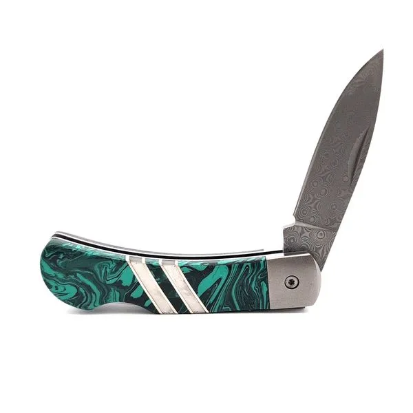 Malachite and Mother of Pearl Damascus Steel Knife Image 2 Stambaugh Jewelers Defiance, OH