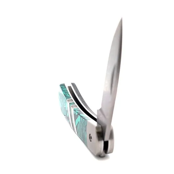 Malachite and Mother of Pearl Damascus Steel Knife Image 4 Stambaugh Jewelers Defiance, OH