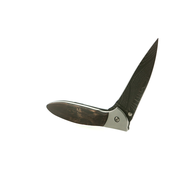 Woolly Mammoth Tooth, Mother of Pearl, and Jet Inlay Damascus Steel Knife Image 2 Stambaugh Jewelers Defiance, OH