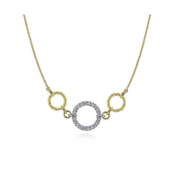 14K Yellow-White Gold Twisted Rope and Pavé Diamond Circle Necklace Stambaugh Jewelers Defiance, OH