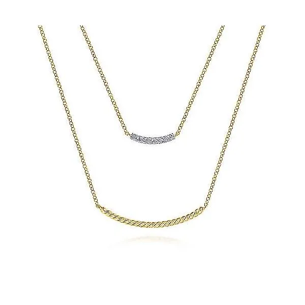 14K Yellow Gold Two Strand Twisted and Diamond Bar Necklace by Gabriel & Co. Stambaugh Jewelers Defiance, OH