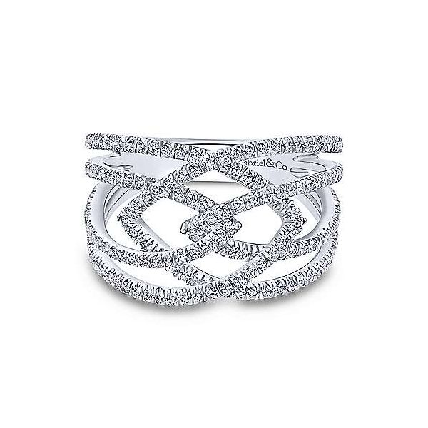 14K White Gold Intersecting Multi Row Pavé Diamond Ring Stambaugh Jewelers Defiance, OH