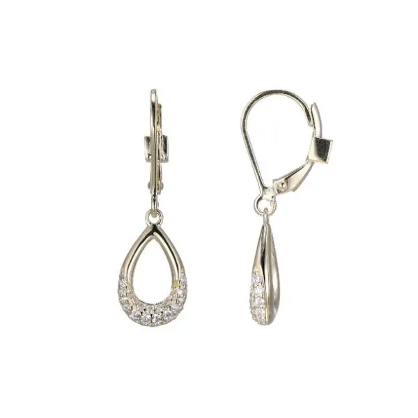 Sterling Silver Caramel Two Tone Rhodium And Gold Plated Pear Shape Pave Cz Dangle Leverback Earrings Stambaugh Jewelers Defiance, OH