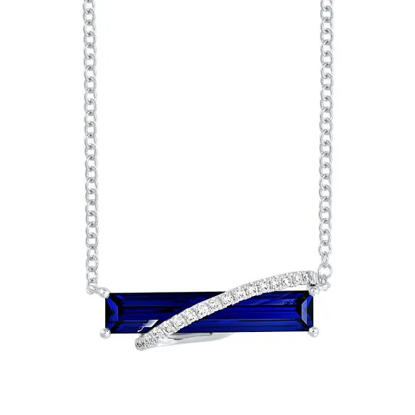 14 Karat White Gold Chatham Created Blue Sapphire And Lab Grown Diamond Necklace Stambaugh Jewelers Defiance, OH