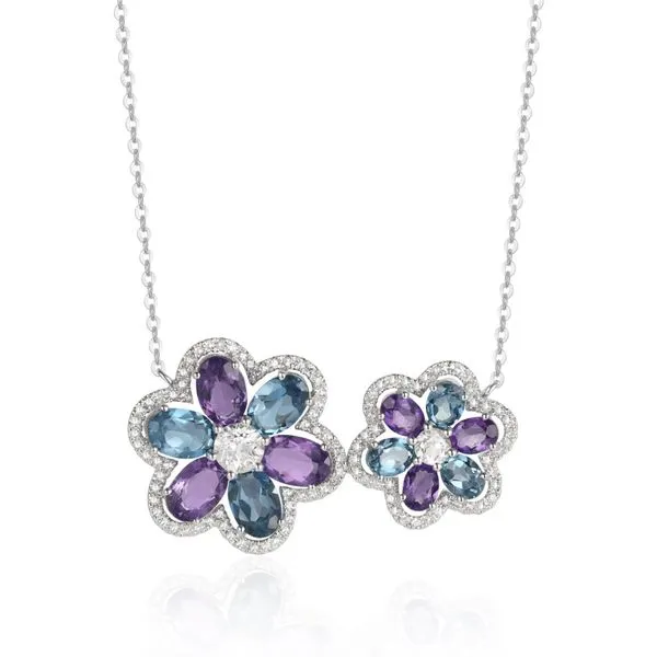14 Karat White Gold Multi-Color Flower Halo Necklace Stambaugh Jewelers Defiance, OH