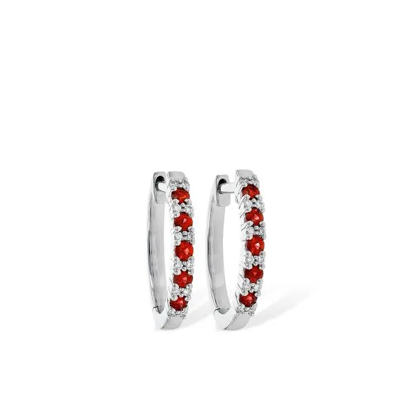 Ruby and Diamond Hoop Earrings in 14 Karat White Gold Stambaugh Jewelers Defiance, OH