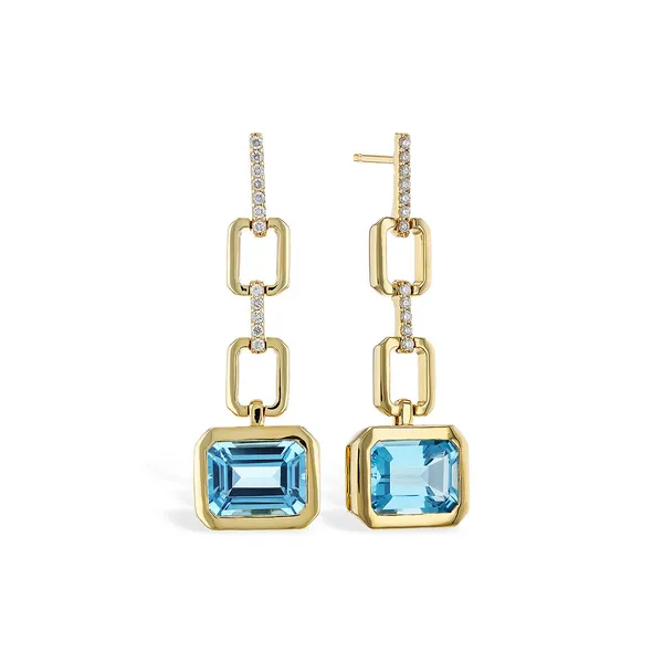 14K Yellow Gold Diamond and Blue Topaz Drop Earrings Stambaugh Jewelers Defiance, OH