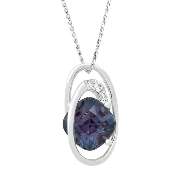 14kt White Gold Chatham® Created Alexandrite and Diamond Pendant Stambaugh Jewelers Defiance, OH