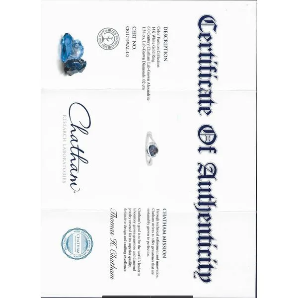 Chatham® Created Alexandrite and Lab Grown Diamond Ring in 14 Karat White Gold Image 3 Stambaugh Jewelers Defiance, OH