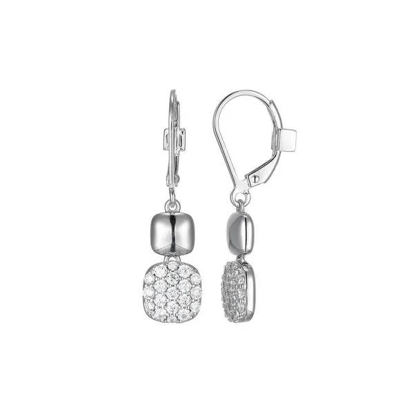 Sterling Silver ELLE "Lookout" Rhodium Plated Cubic Zirconia Double Square Drop Earring Stambaugh Jewelers Defiance, OH