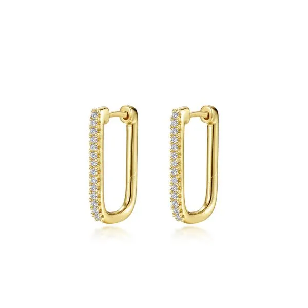 Lafonn Sterling Silver Rectangle Pave Hoops with .28ctw Lassaire Gemstones Stambaugh Jewelers Defiance, OH