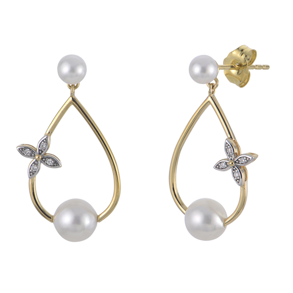 14kt Yellow Gold Pearl and Diamond Earrings Stambaugh Jewelers Defiance, OH