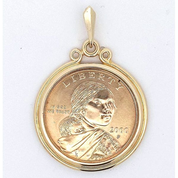 Estate 14kt Yellow Gold Coin Frame with Sacagawea Coin Stambaugh Jewelers Defiance, OH