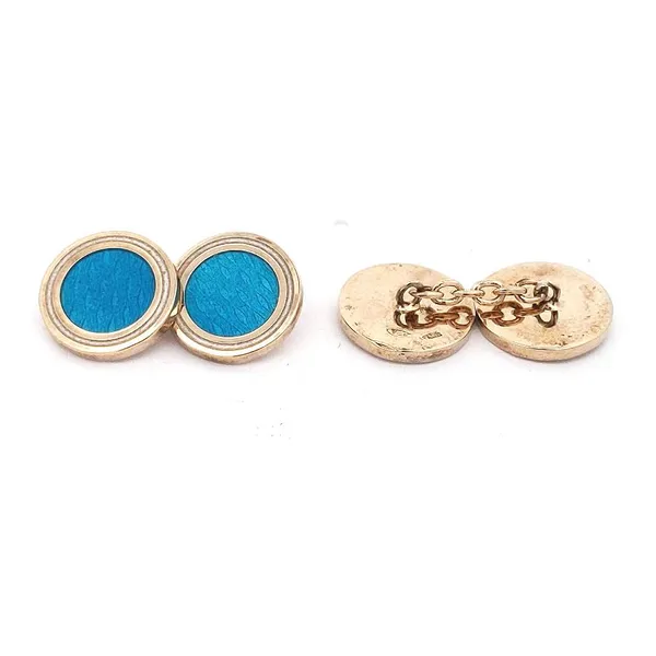 Estate Gold Vermeil Turquoise and Enamel Cuff Links Stambaugh Jewelers Defiance, OH