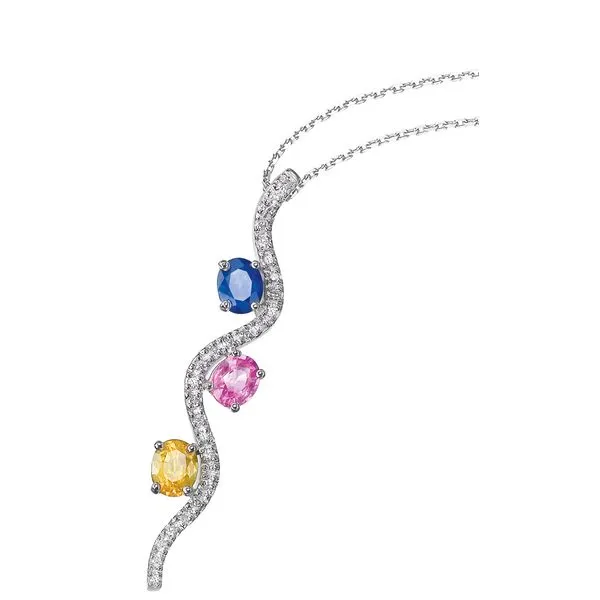 Estate 14Kt White Gold Wave Pendant with .15Tw Diamond, Blue, Pink And Yellow Sapphires Image 2 Stambaugh Jewelers Defiance, OH