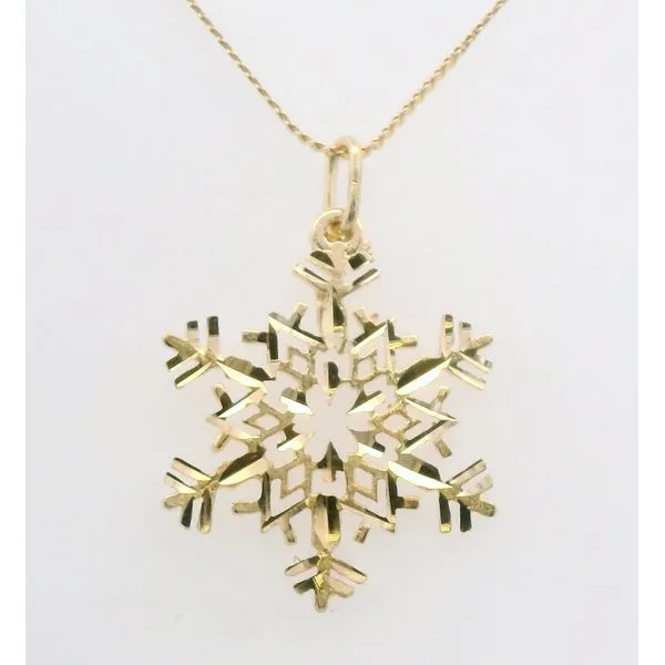 Estate 14K Yellow Gold Snowflake Pendant Necklace Stambaugh Jewelers Defiance, OH