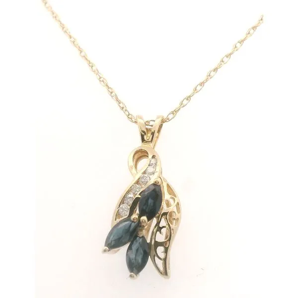 Estate 14Kt Yellow Gold Sapphire and Diamond Pendant Stambaugh Jewelers Defiance, OH