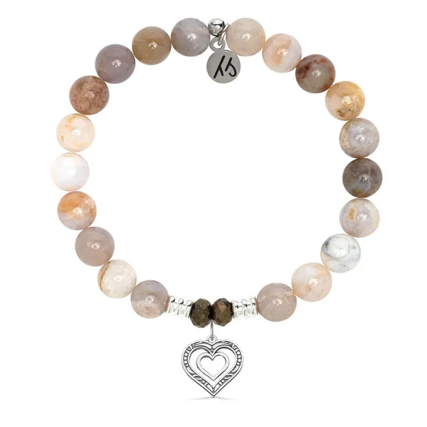 T Jazelle Australian Agate Gemstone Bracelet with Family Heart Cutout Sterling Silver Charm Stambaugh Jewelers Defiance, OH