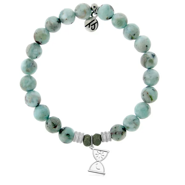 T Jazelle Larimar Gemstone Bracelet with Trust in Time Sterling Silver Charm Stambaugh Jewelers Defiance, OH