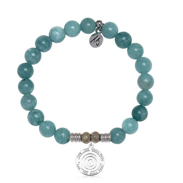 T Jazelle Mountain Blue Jade Gemstone Bracelet with This Too Shall Pass Sterling Silver Charm Stambaugh Jewelers Defiance, OH