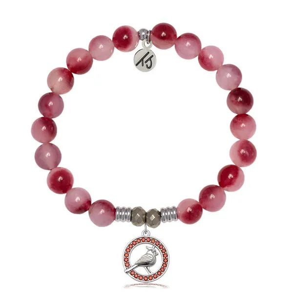 T Jazelle Cherry Jade Gemstone Bracelet with Garnet Cardinal CZ Sterling Silver Charm Stambaugh Jewelers Defiance, OH