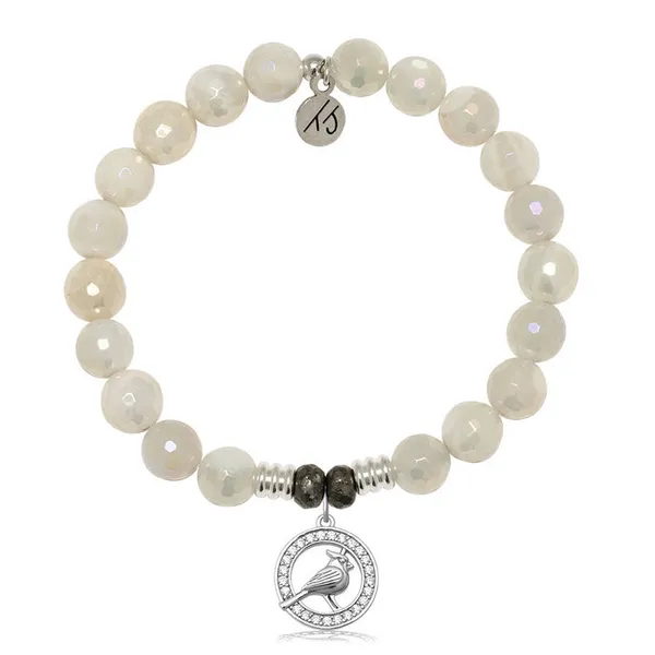 T Jazelle Moonstone Gemstone Bracelet with White Cardinal CZ Sterling Silver Charm Stambaugh Jewelers Defiance, OH