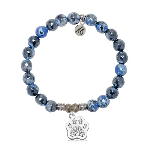T Jazelle Denim Blue Agate Gemstone Bracelet with Paw CZ Sterling Silver Charm Stambaugh Jewelers Defiance, OH
