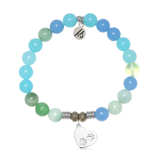 T Jazelle Multi Blue Jade Gemstone Bracelet with Paws of Love Sterling Silver Charm Stambaugh Jewelers Defiance, OH