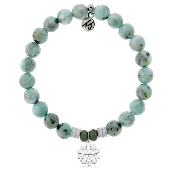 T Jazelle Larimar Gemstone Bracelet with Thank You Flower Sterling Silver Charm Stambaugh Jewelers Defiance, OH