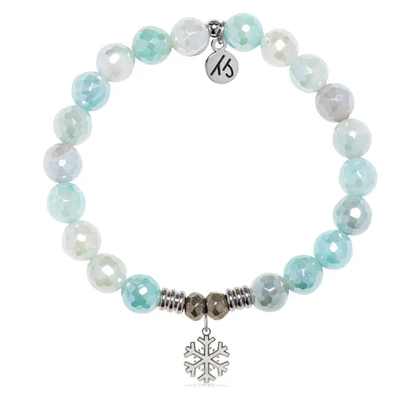 T Jazelle Aqua Agate Gemstone Bracelet with Snowflake Opal Sterling Silver Charm Stambaugh Jewelers Defiance, OH