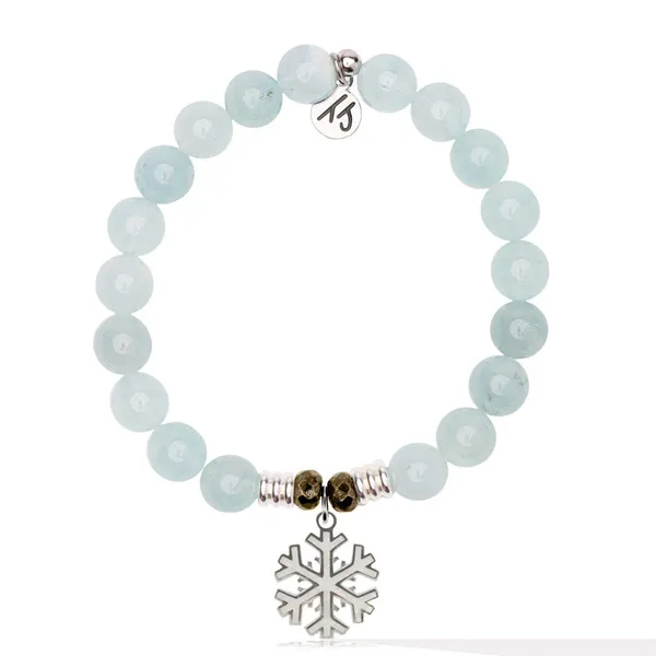 T Jazelle Blue Aquamarine Gemstone Bracelet with Snowflake Opal Sterling Silver Charm Stambaugh Jewelers Defiance, OH