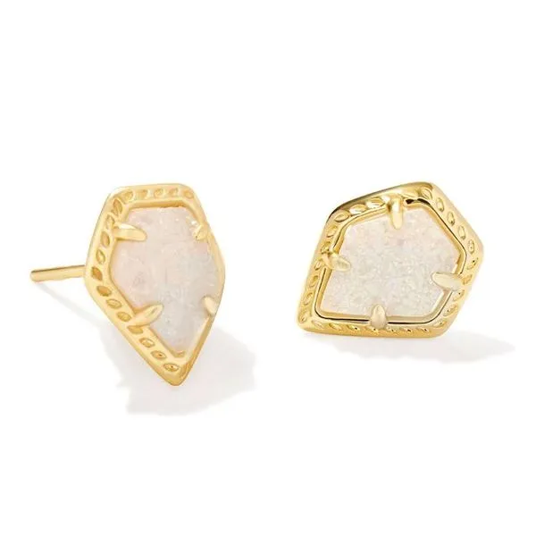 Kendra Scott Framed Gold Tessa Stud Earrings in Iridescent Drusy Stambaugh Jewelers Defiance, OH