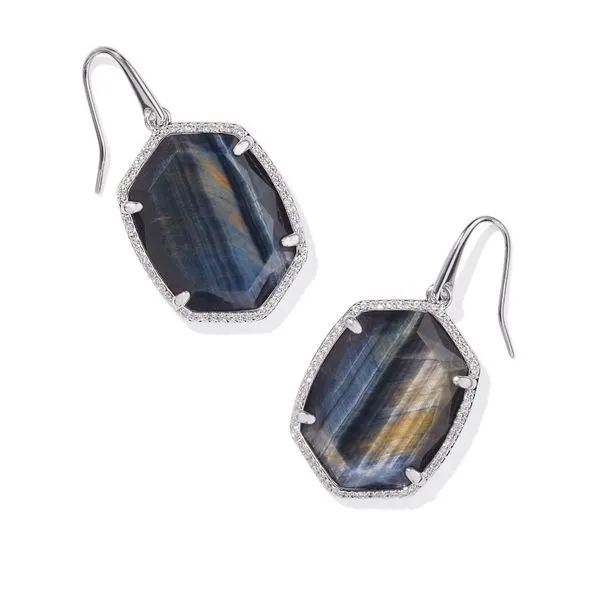 Kendra Scott Daphne Pave Frame Navy Tigers Eye Drop Earrings Stambaugh Jewelers Defiance, OH